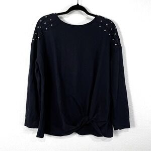 Rock & Republic Sweater Blue Tie Hem Embellished Shoulder Long Sleeve Women's XL